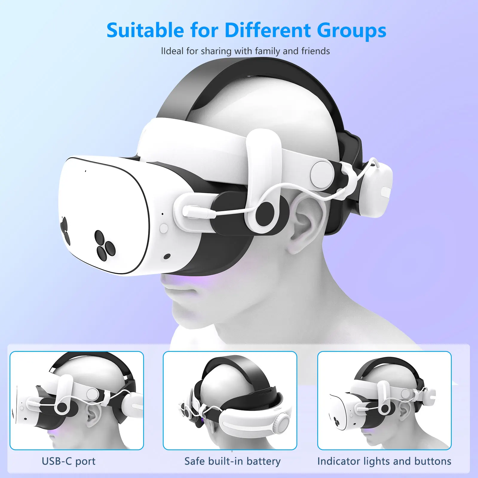 لسماعة Quest3S VR بقدرة 12000 مللي أمبير في الساعة، حزام رأس شحن قابل للتعديل، ملحق مريح لتجربة ألعاب Meta Quest3