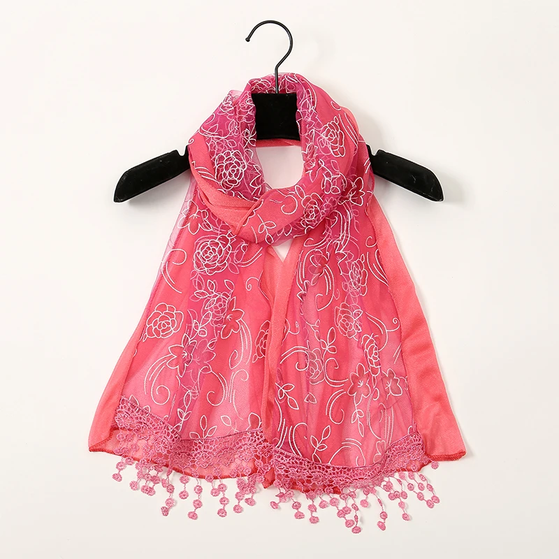 35*160cm Lace Tassel Scarf Flower Embroidery Shawl Elegant Breathable Windproof Wrap Outdoor Wedding Endshield Accessories