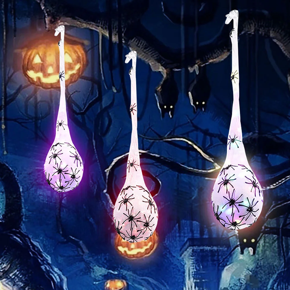 

3 Pcs Decorations Glowing Spider Web Halloween Fake Spiders Electronic Components Egg Hanging
