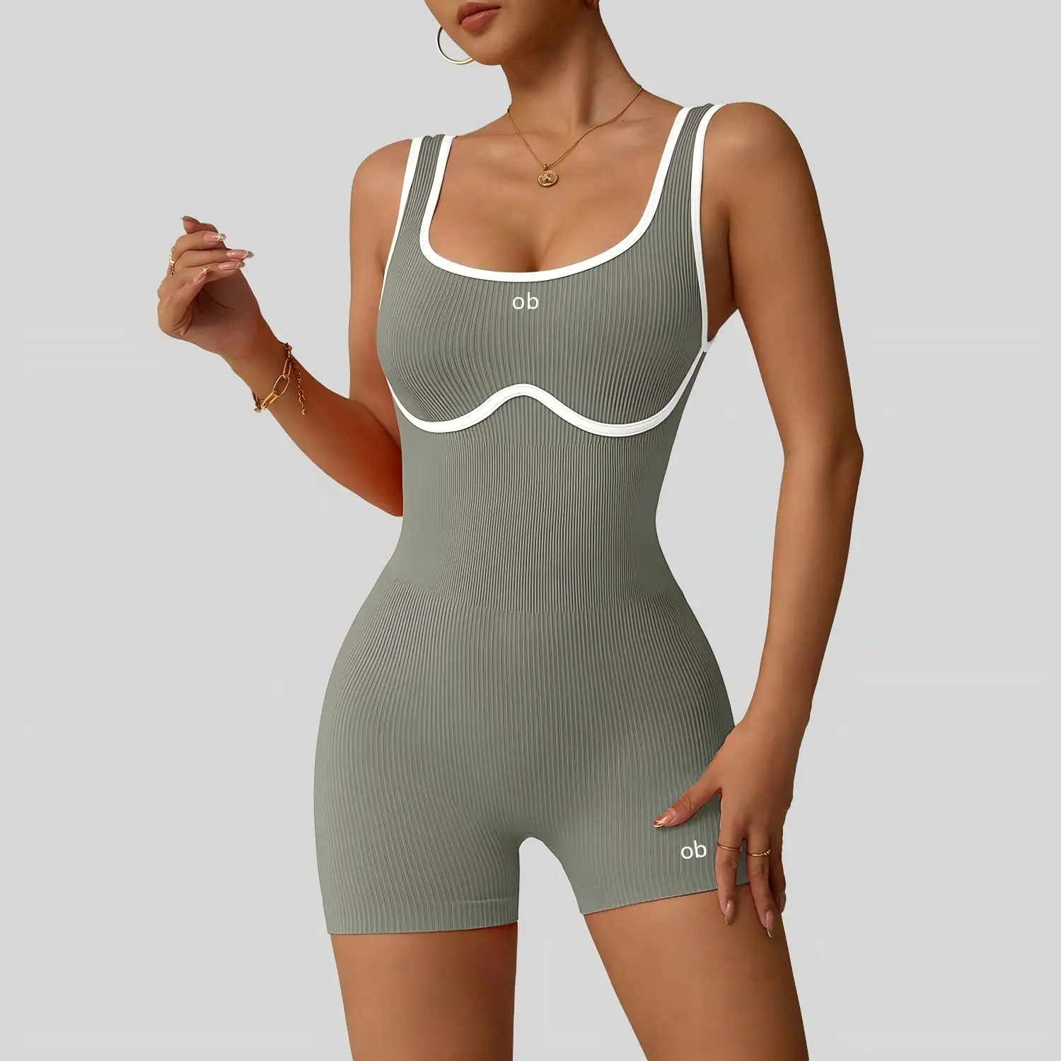 2026 New Model Seamless Set-Piece One-Piece Running Fitness Suit Color-Contrasting Yoga Suit Dance Tight-Fitting Women's Ribbed