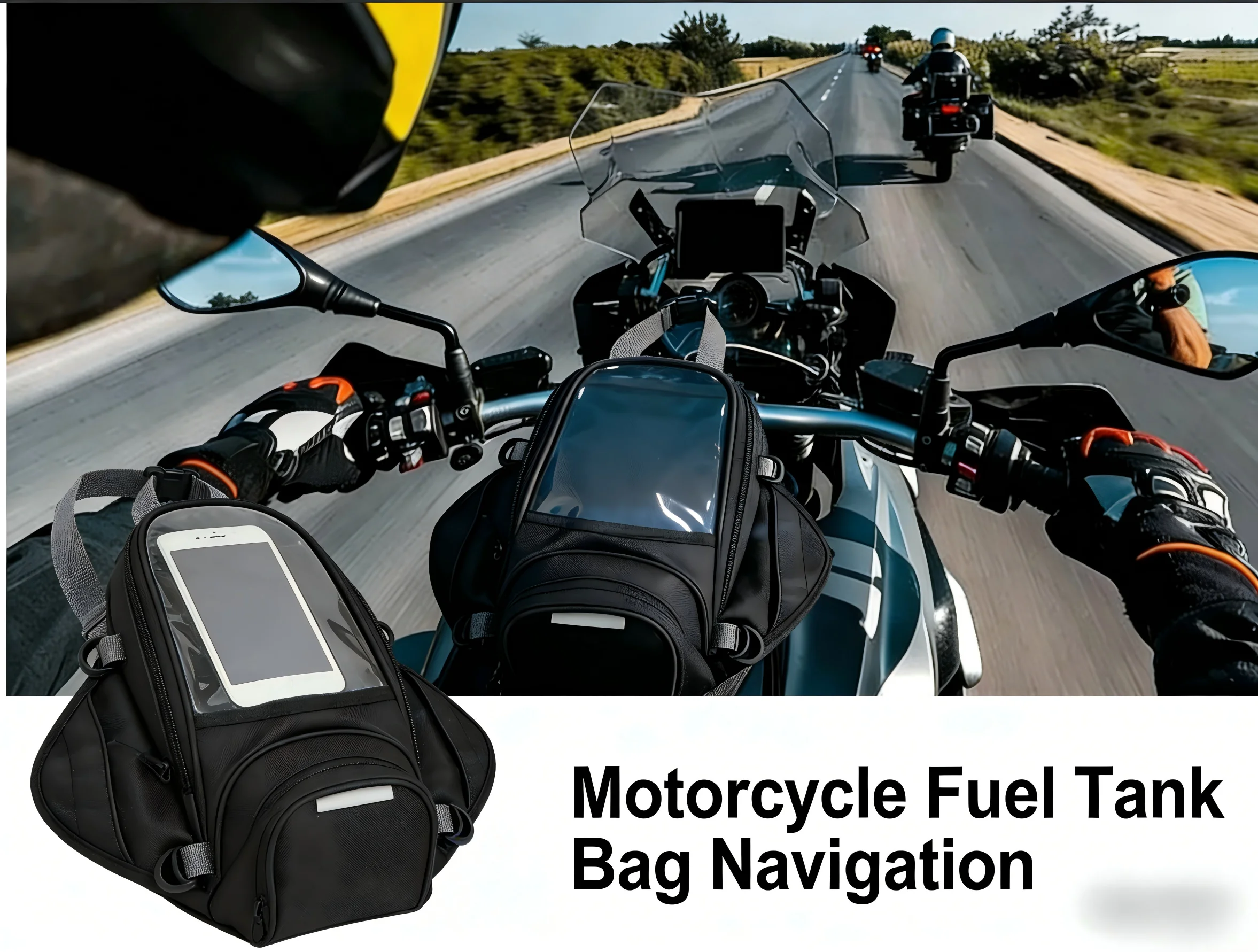 

Motorcycle Fuel Tank Bag - Waterproof Touch Screen Navigation Phone Holder Adjustable Strap