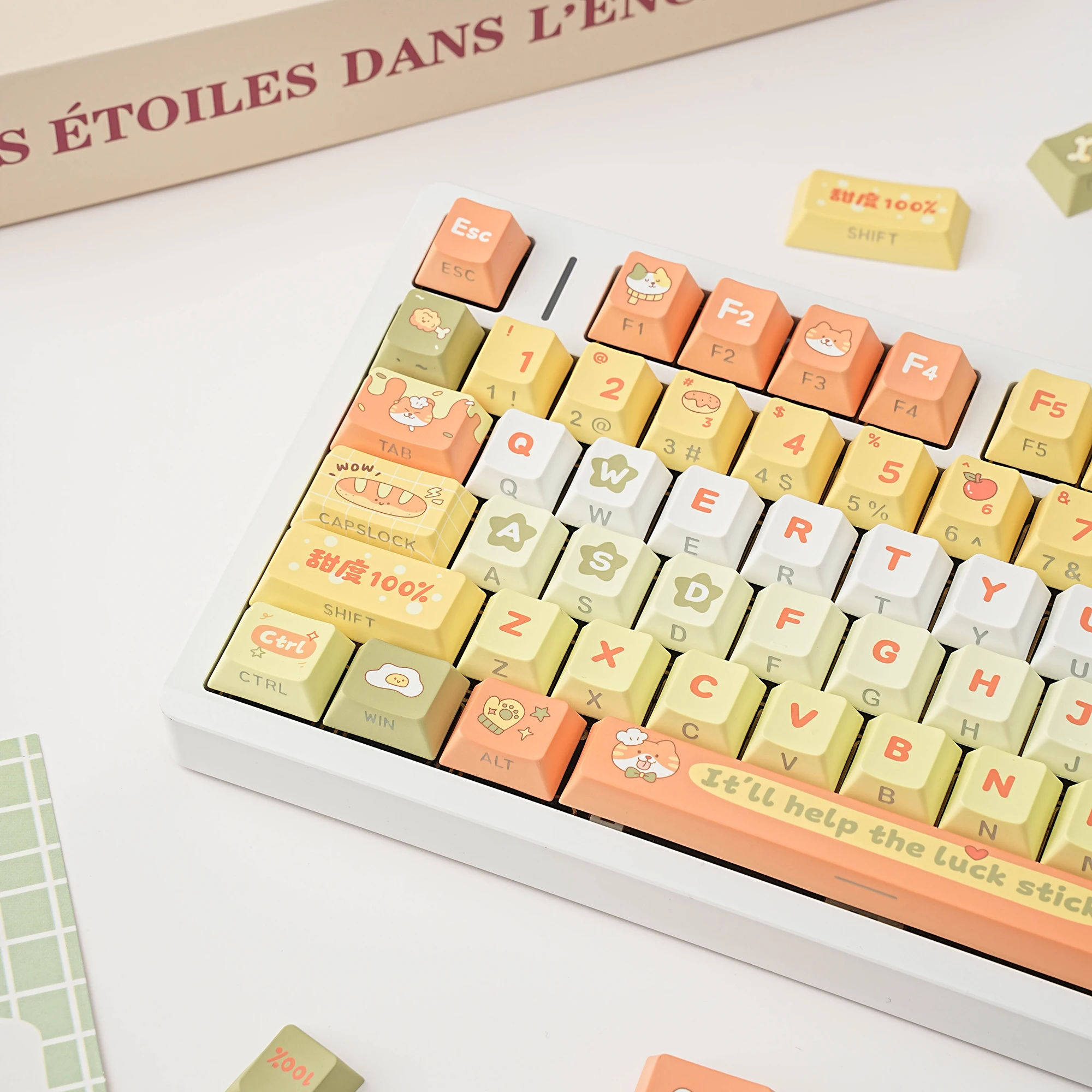 

Колпачки для клавиш Lucky Theme PBT Cherry Side Print PBT Колпачки для клавиш KR DE FR ES RU для 61/64/68/84/75/87 клавиш GMK67 Игровая механическая клавиатура