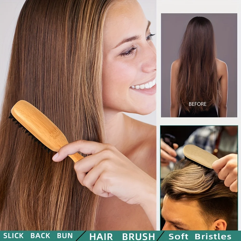 

Щетка для волос из щетины кабана с деревянной ручкой — антистатическая расческа для распутывания и укладки гладких, объемных волос, массажная щетка для кожи головы