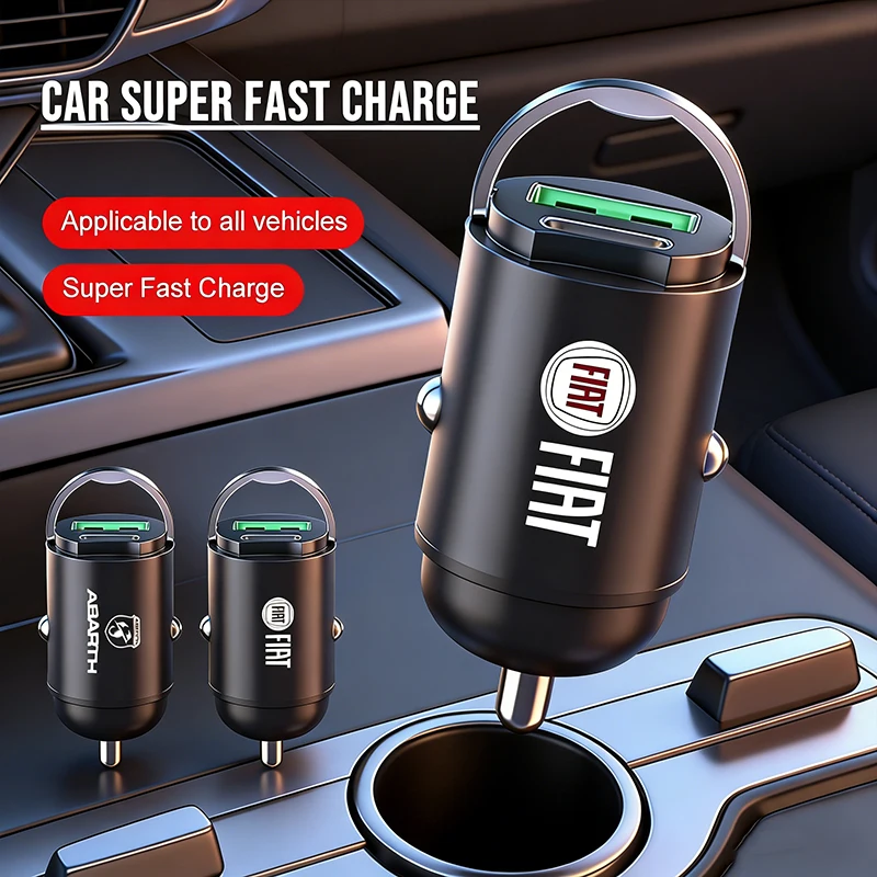 Carregador rápido para carro, adaptador de energia com portas USB tipo C, acessórios para FIAT Abarth Tipo FR Panda Argo Freemont Viaggio Bravo Punto Pondo