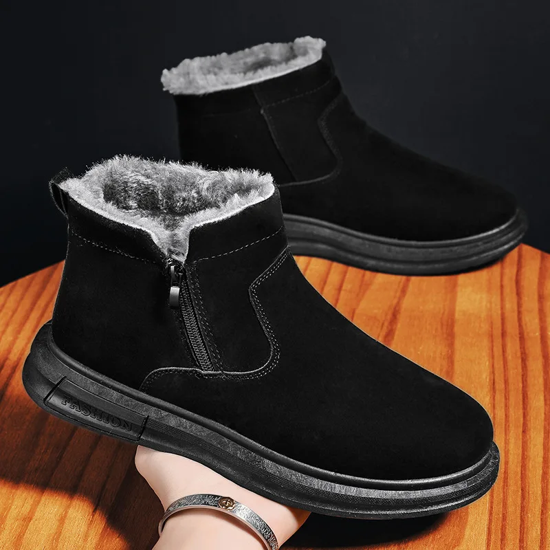 Men's shoes 2025 winter new style with plush and thick warm cotton shoes casual and fashionable snow boots