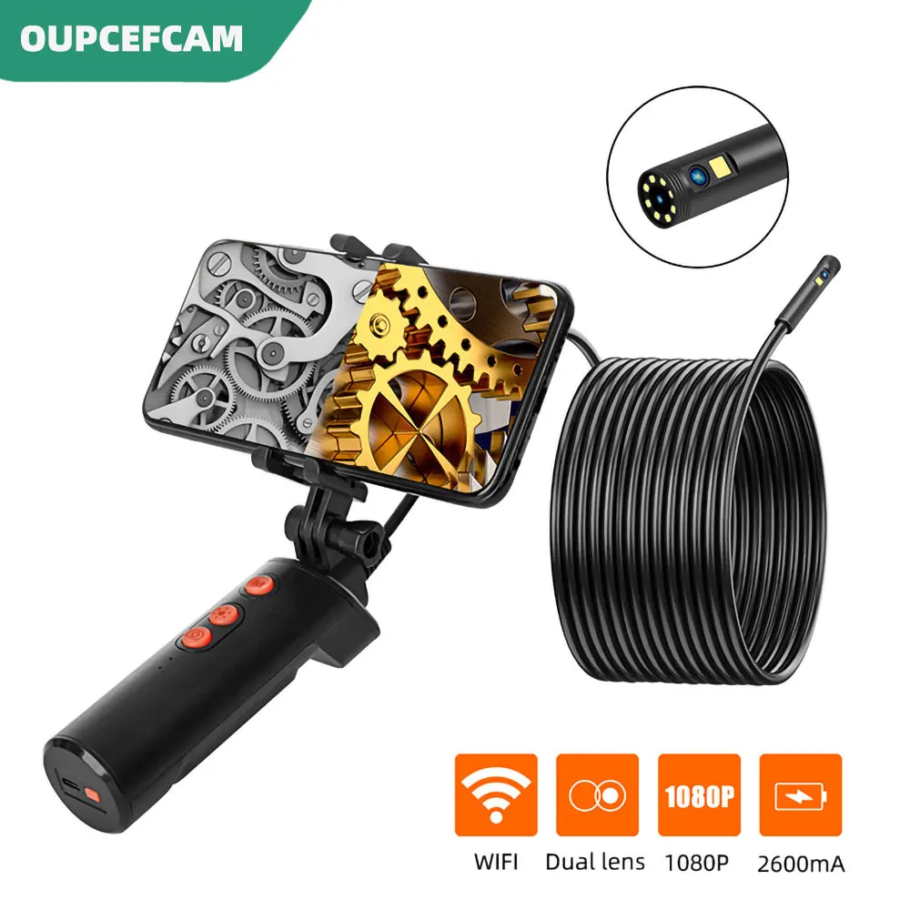 Wifi Wireless High-Definition Portable Handheld Endoscope 8mm 1080P Dual Lens Pipe Camera Industrial Borescope IP68 Wateproof