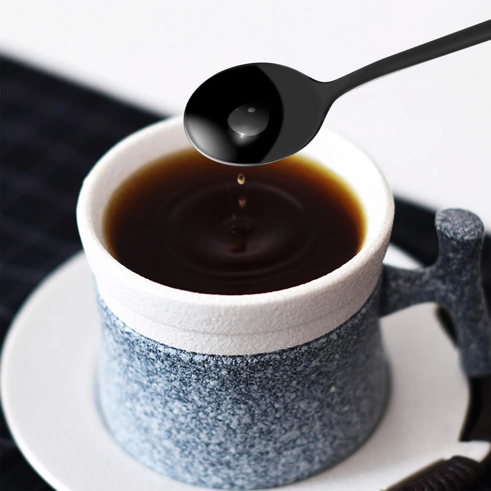 Mini Dessert Spoons Coffee Spoons Black Plated Teaspoons Frosted Handle for Dessert Tea Ice Cream Cake Coffee Set of 12-A70Z