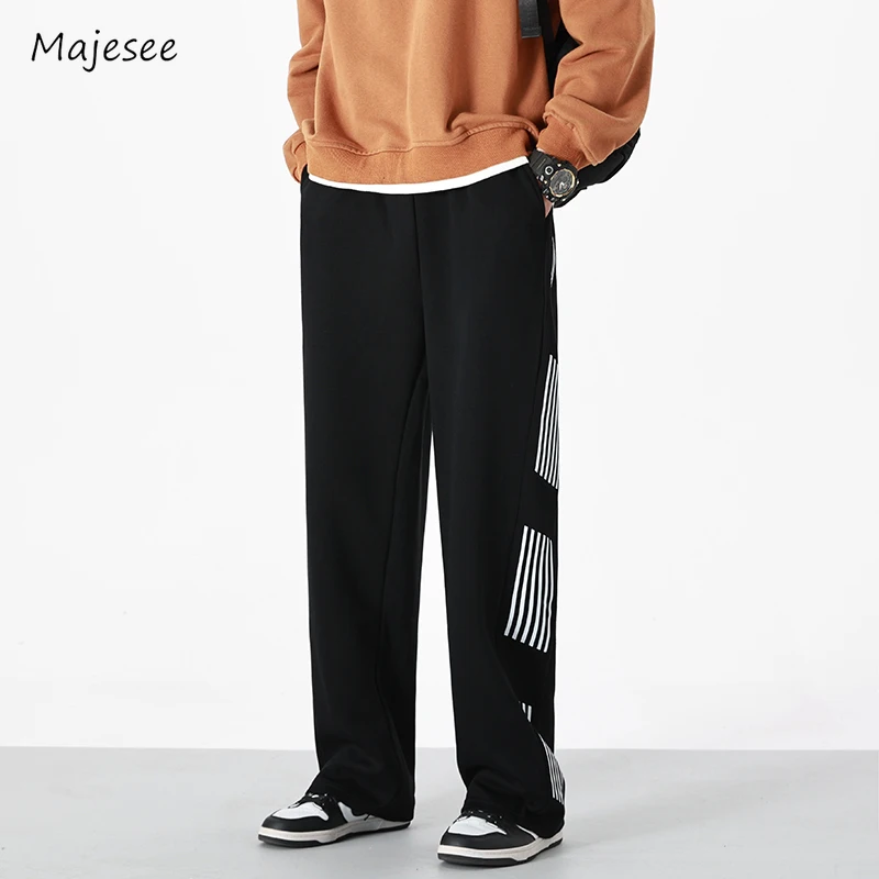 Side Striped Pants Men Panelled Sporty Leisure All-match Daily Japanese Style Streetwear Cozy Spring Autumn Teenagers Simple