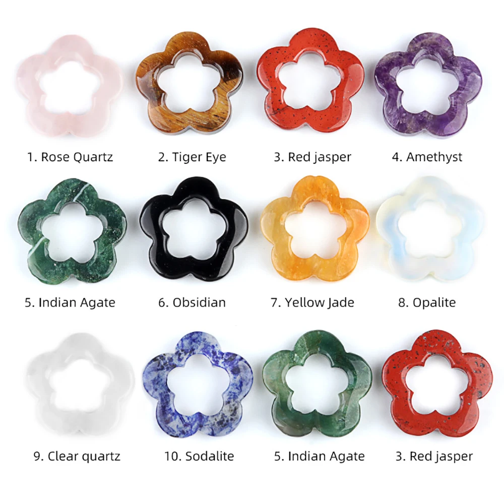 30mm Natural Crystal Stone Hollow Plum Blossom Healing Crystals Floral Shape Gemstone Craft Home Decor DIY Hanging Ornament Gift
