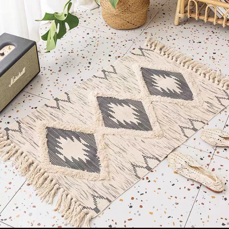 Boho Hand Woven Bathroom Shower Room Foot Carpet Tassel Area Rug Hotel Muslim Living  Mats