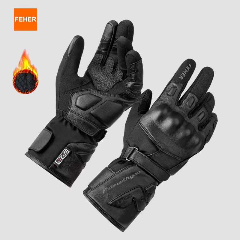 

FEHER Winter Motorcycle Leather Gloves for Men and Women Waterproof Windproof Fall-proof TPU Bone Protection moto Riding Gloves