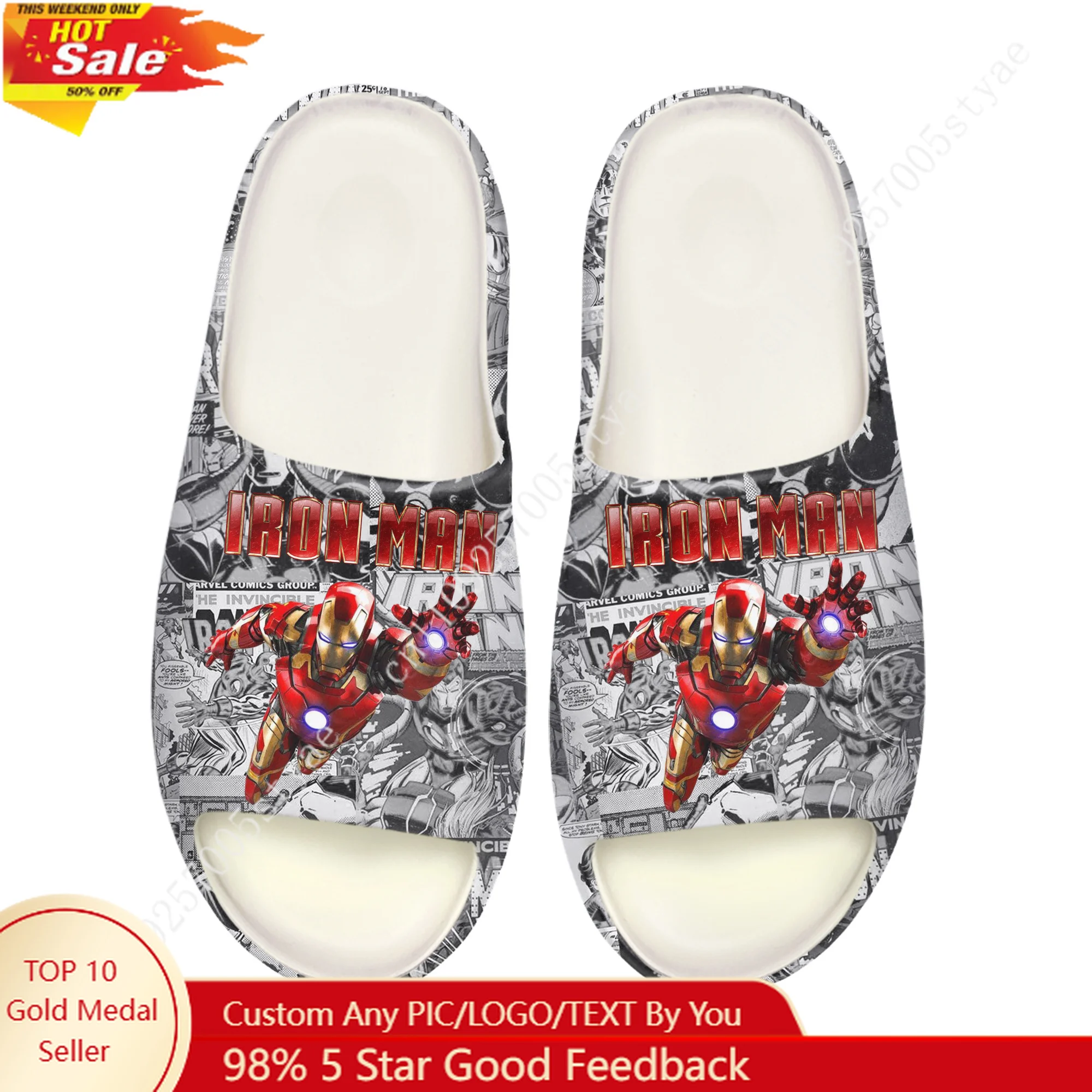 

Мягкие тапочки Marvel Iron Man Tony Stark для мужчин, женщин и подростков, домашние сабо для ванной, индивидуальные водонепроницаемые сандалии