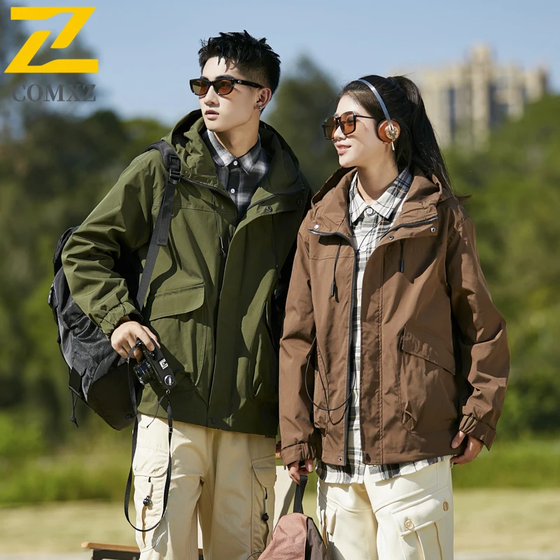 Outdoor Cargo Windbreaker Jacket Men's Autumn 2025 New Fashion Waterproof Multi-Pocket Work Hooded Coat Couple Fishing Jackets