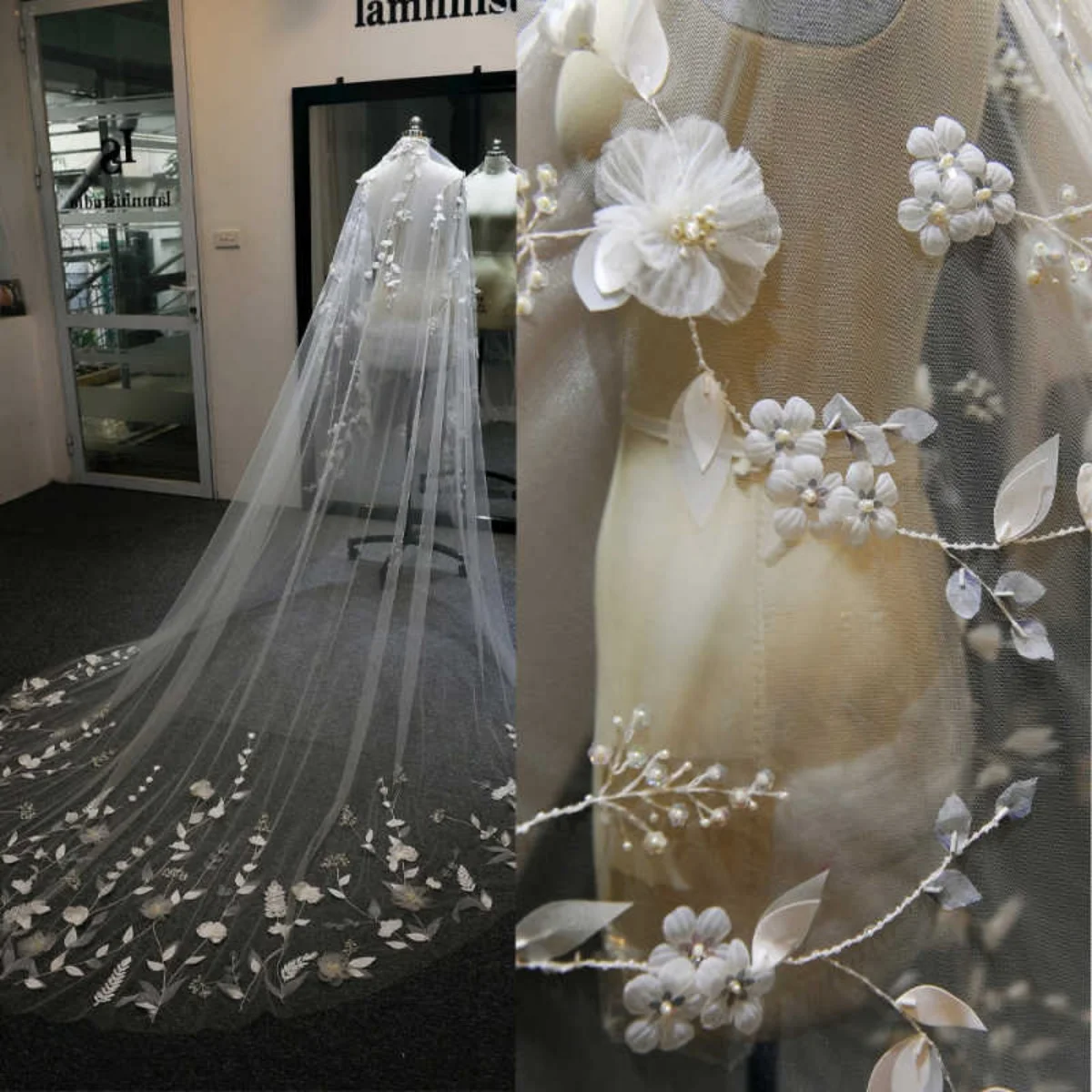 

Elegant Bridal Veil 3M Long Cathedral Wedding Veil Lace 3D Flowers Veil Bride velos de novia Wedding Accessories Customized