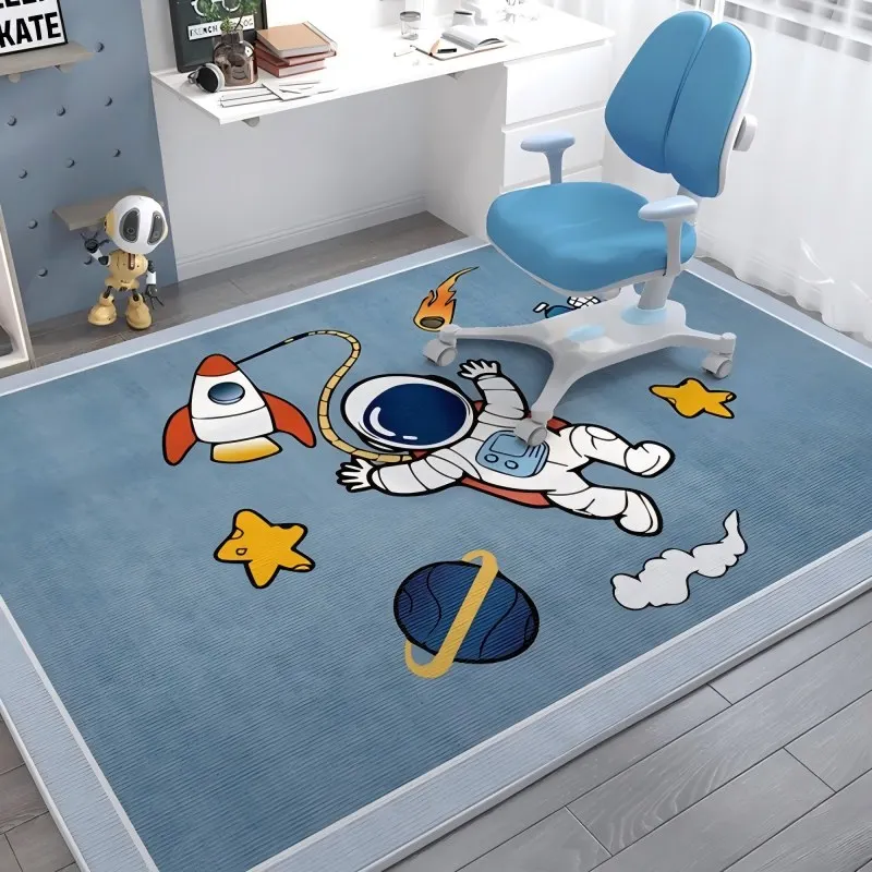 VIKAMA Kinderteppich mit Weltraum-Thema, Astronauten-Cartoon-Spielmatte, nordischer niedlicher Wohnzimmer-Schlafzimmer-Baby-Krabbelteppich, rutschfester großer Teppich