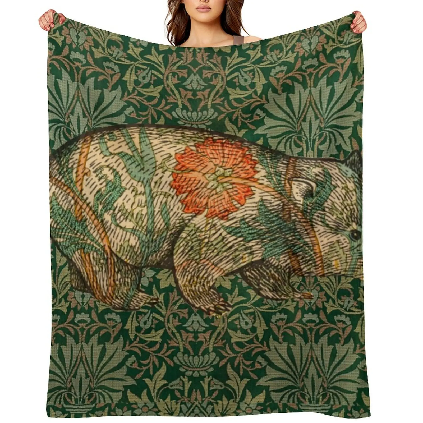 

Rossetti's Wombat in Green Flower Garden Throw Blanket Quilt cosplay anime Comforter Hairy Blankets