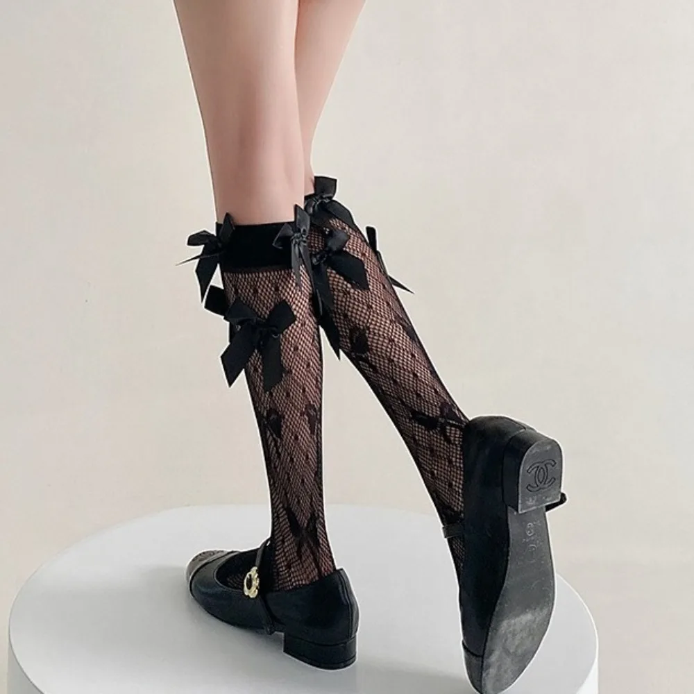 

New Breathable Compression Stocking Bowknot Sweat-absorbing Socks Casual Lolita Calf Socks Kids