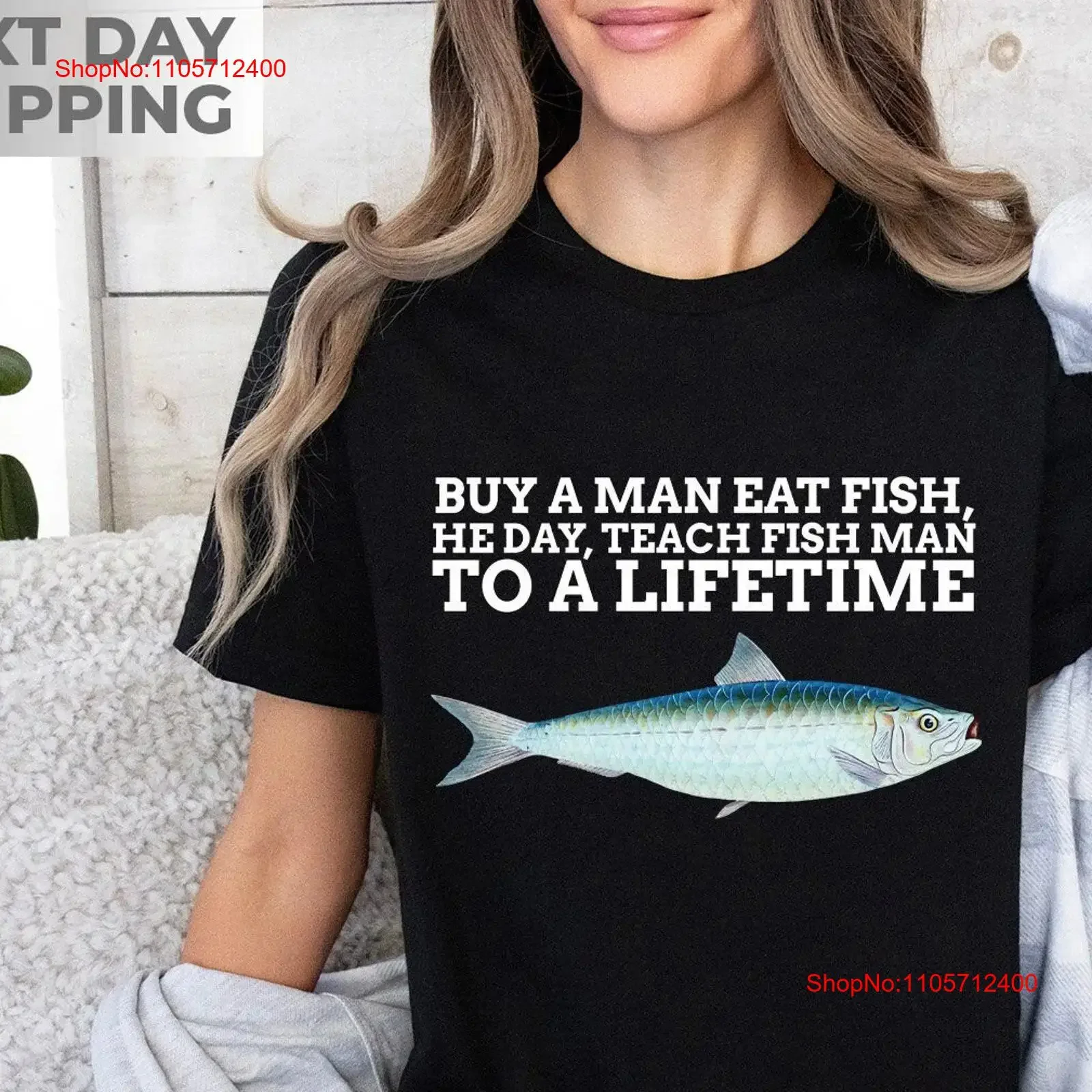 Buy a Man Eat Fish He Day Teach To Lifetime Funny Meme T Shirt Sarcastic Saying Fishing vintage Washed graphic Soft