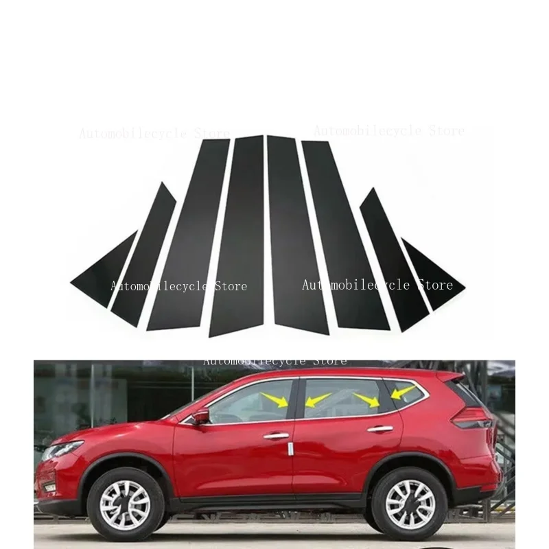 8PCS Glossy Black Pillar Posts Fit For Nissan X-Trail Rogue T32 2014-2020 Window Moulding B C Center Sticker Cover