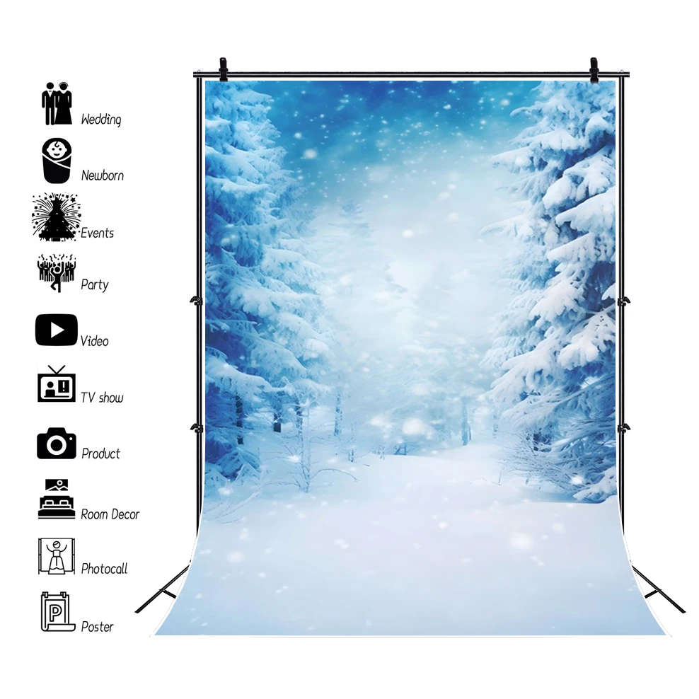 

Winter Wonderland Christmas Backdrop Snow Covered Pine Trees Winter Forest Landscape Photography Background Photo Studio Props