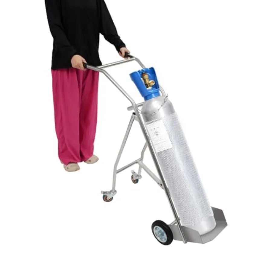

Oxygen Cylinder Cart for Hospitals and Factories, Stainless Steel, Silver, Foldable Multi-Function with 4 Wheels for 10.57Gal T