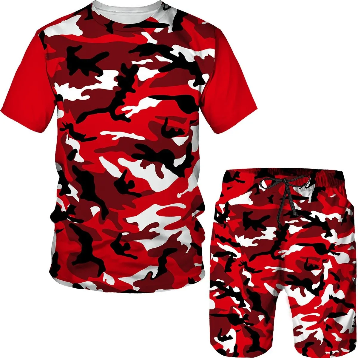 Camouflage sportswear 3D printing sportswear set Men\'s short sleeve T-shirt shorts 2-piece set sportswear casual Men sportswear