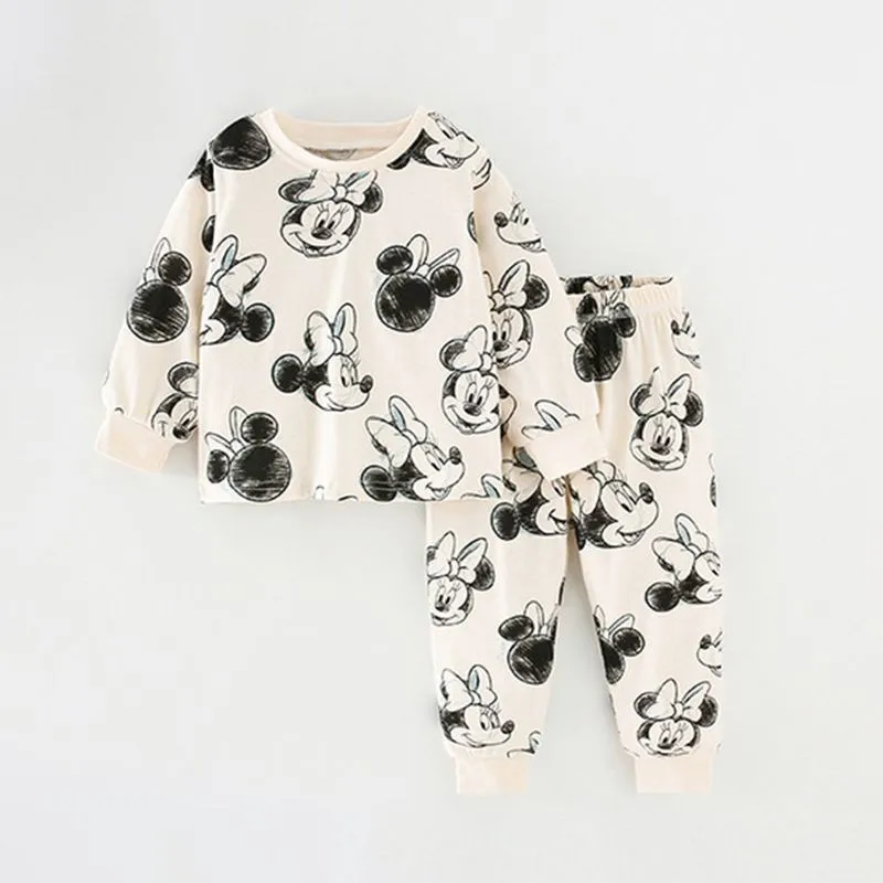 Winnie Pooh Printed Baby Home Clothes Underwear Suit Autumn Long Sleeved Set Cartoon Disney Children\'s Leisure Wear Outfits