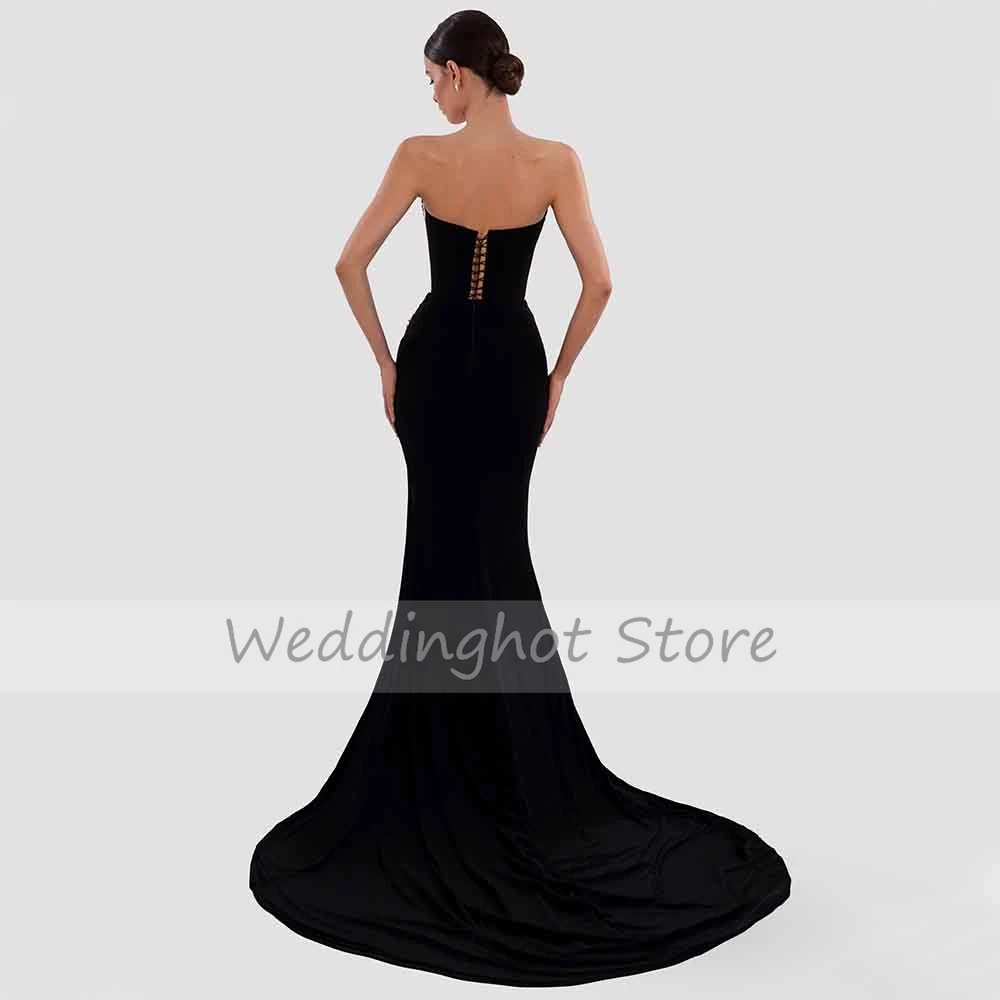 Sexy Evening Dress for Women Luxury Crystal Beading Mermaid Evening Gowns Black Long V Neck High Slit Backless Formal Party Gown