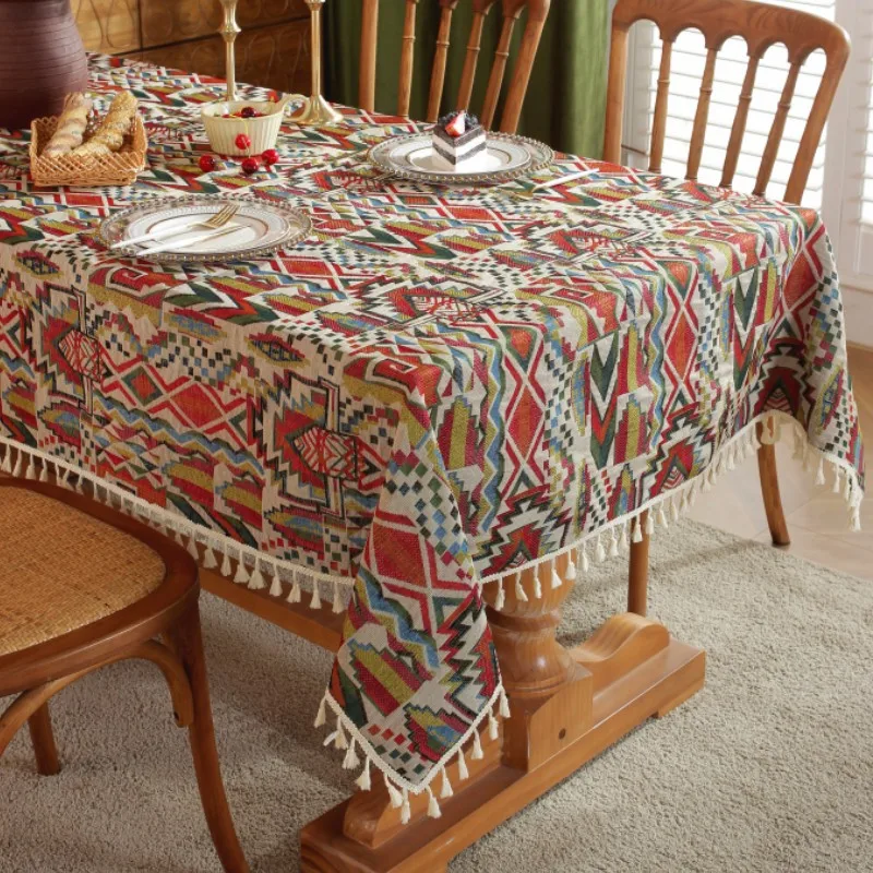 Bohemian Geometric Table Cloth European Colorful Jacquard Multi Sizes Rectangular Tablecloth For Dining Banquet Party Decoration