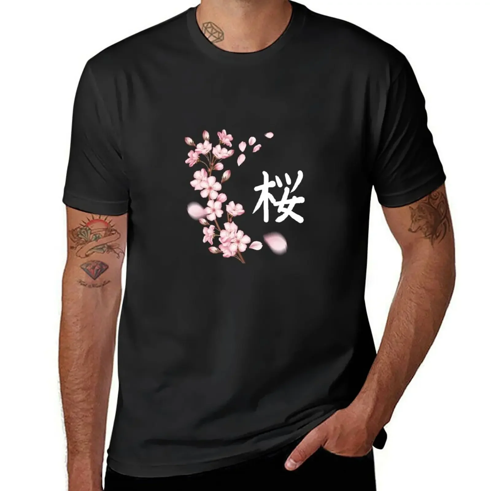 

Sakura Flower Cherry Blossom With Japanese Kanji T-Shirt vintage customs design your own for a boy slim fit t shirts for men