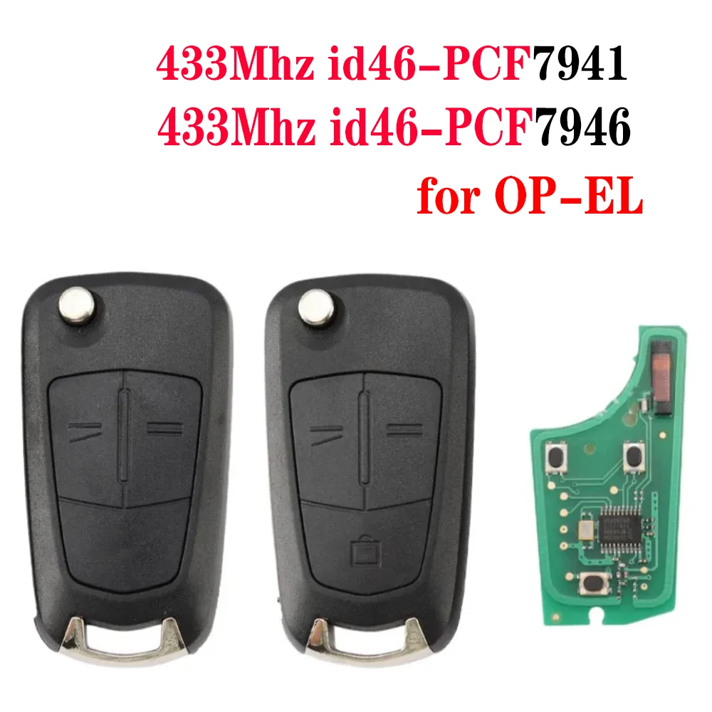 Flip Key for Opel 2 3 Button Car Key Remote ID46 As-tra H Cors-a D V-ectra C 46 Chip 433MHz Remote PCF7941 7946 Key HU100 Blade