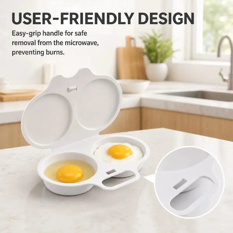 Microwave Egg Poacher Dual Cavity Breakfast Maker With Lid Handle Food Grade Oil Free Cooking Egg Cooker Mold Kitchen Tool
