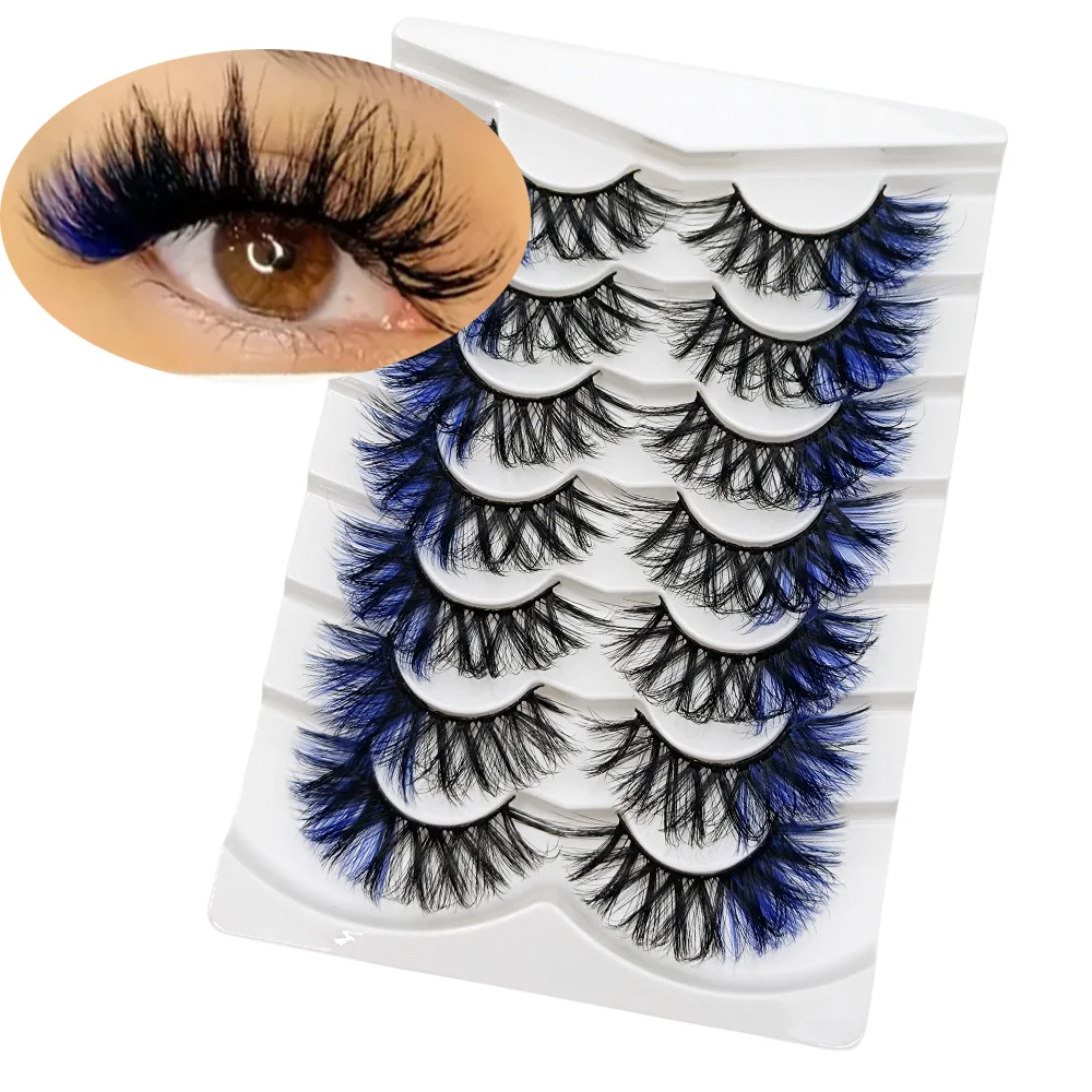 7 pairs Blue 22mm Colorful Fluffy False Eyelashes - Soft and Long-Lasting Makeup Extensions, agile eyes, the best Valentine\'s