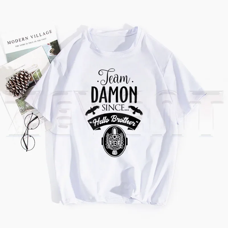 Damon Salvatore The Vampire Diaries Chronicles Vampiricas Printed T Shirts Spring Tops Tee Men Women Short Sleeve Casual T Shirt