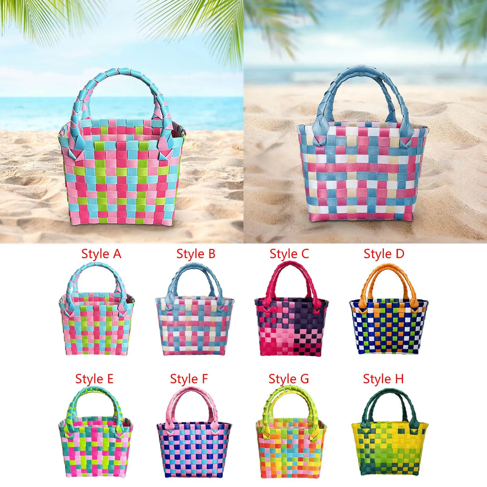 Woven Handbag Waterproof Beach Pouch Lightweight Holiday Open Tote Bag