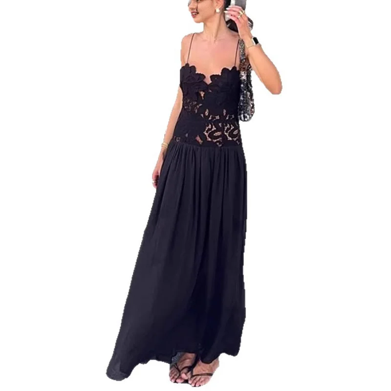 

Сексуальное открытое V-Ne тонкое платье чистого цвета с кружевной вышивкой и средней талией из полиэстера, летнее платье-комбинация, домашняя одежда