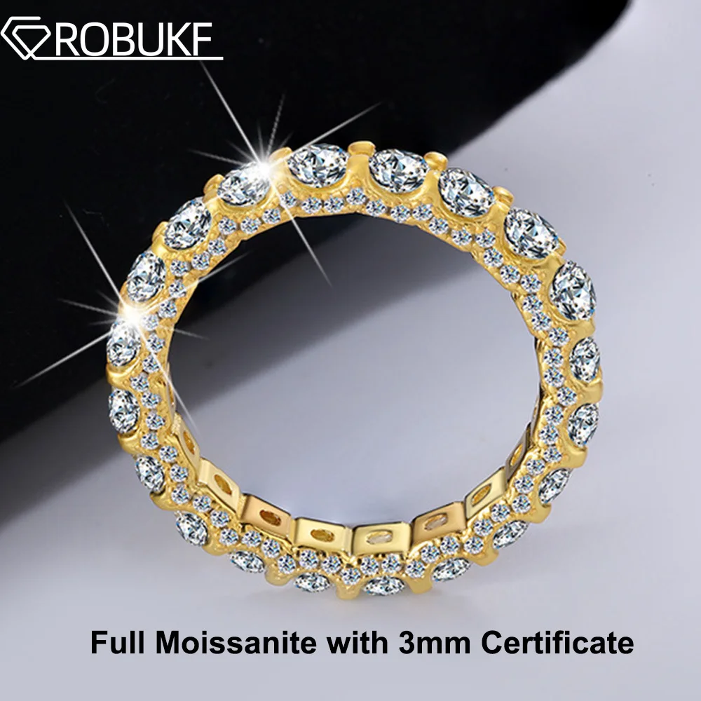 

3mm Full Moissanite Wedding Band For Women Lab Diamond S925 Silver 18K Gold Plated Eternity Stackable Ring Pass Diamond Tester