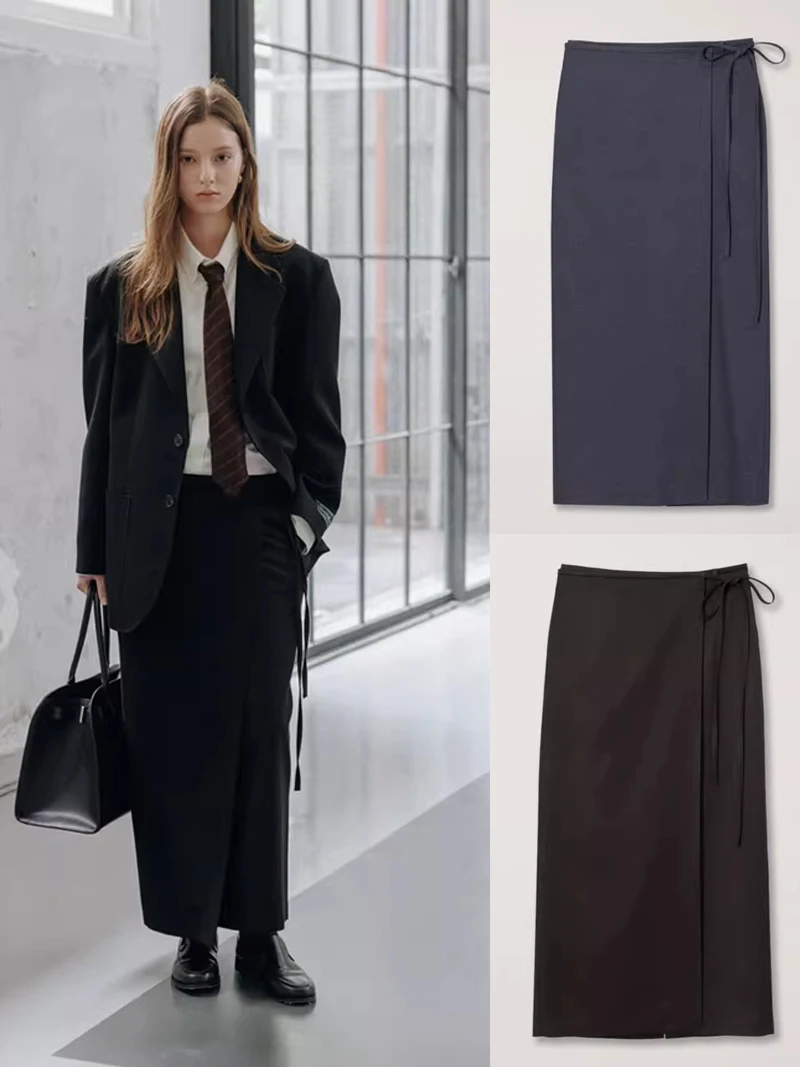 

Длинная юбка с высокой талией, боковым бантом и разрезом, прямого кроя, H-образная, для офиса, в разных цветах, женская, премиум-класса, модная