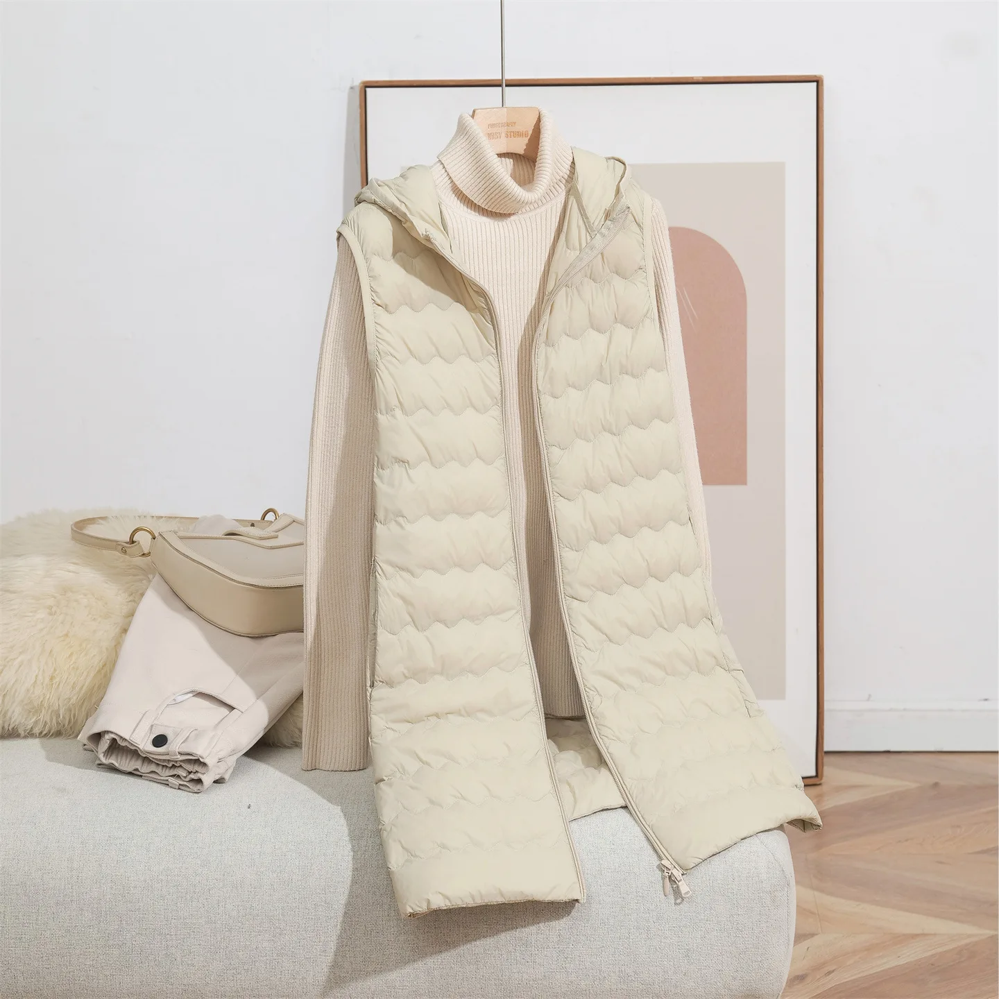 

SEDUTMO Ultra Light Thin Duck Down Vest Women Winter Long Quilted hooded Jackets Slim Waistcoat Autumn Basic Parkas ED2147