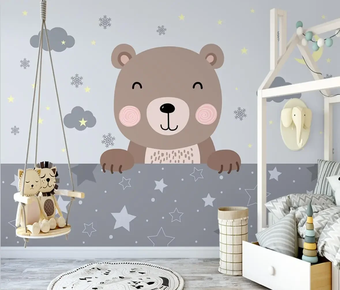 

Обои с милым коричневым медведем на заказ для детской комнаты, спальни, 3D-обои, наклейки для интерьера, товары для дома