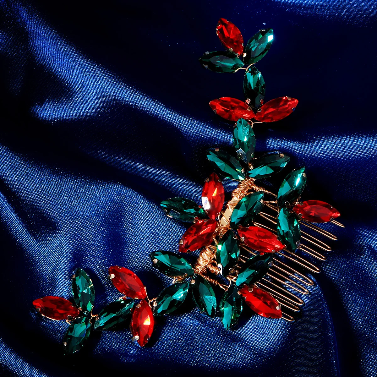 Peigne à cheveux de noël en cristal pour femmes, pince à cheveux en alliage avec strass rouges et verts, accessoires pour cheveux de fête, couvre-chef