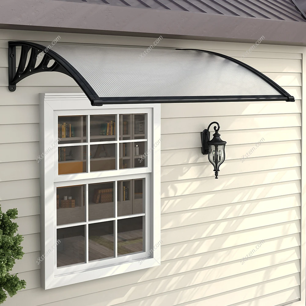 【Breeins】Door Canopy Awning Window Rain Snow Shelter Curved Sheet, Black&White