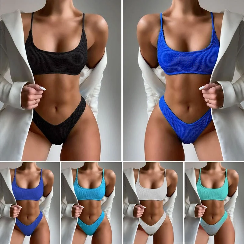 

Новинка 2024, однотонное повседневное бикини Faion, женское треугольное бикини с накладкой на грудь, без стальной поддержки, другой материал