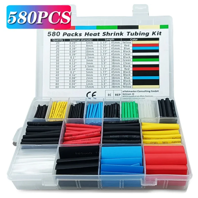 127/164/328/580Pcs Heat Shrink wrapped Shrinking Insulation Sleeving Thermal Casing Car Electrical Cable Shrink Tube Tube Kit