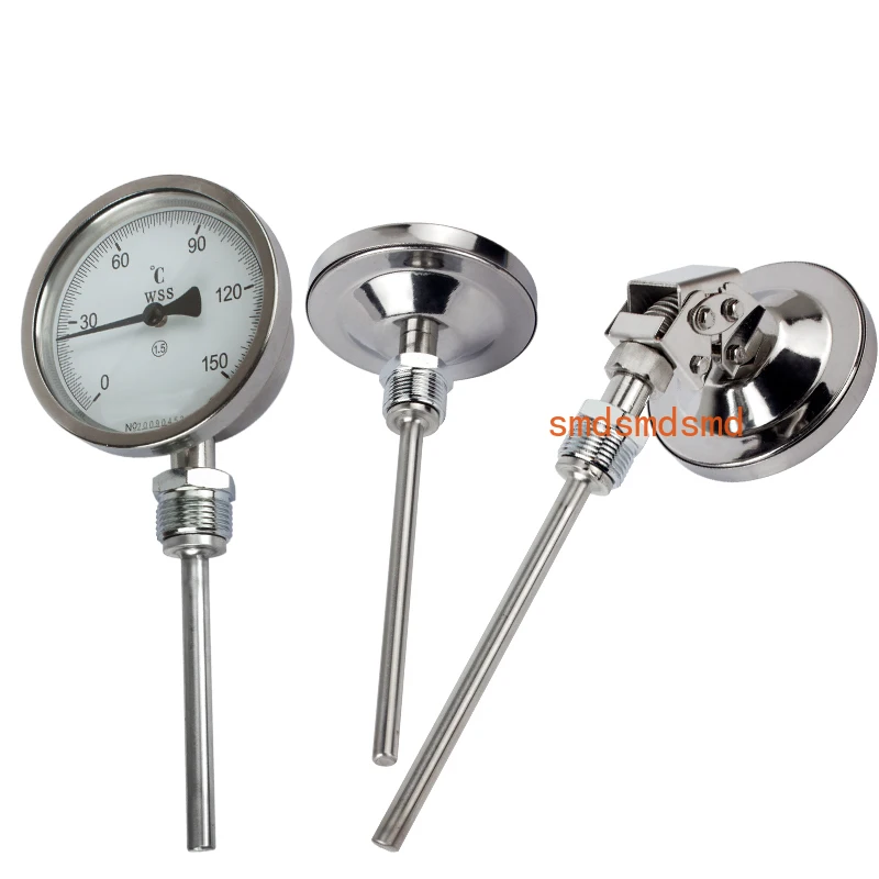 WSS401/411/481 100mm Dial Bimetallic Thermometer 0-100℃ 0-200℃ 8mm Diameter Radial Axial PT100 Bimetal Thermometer