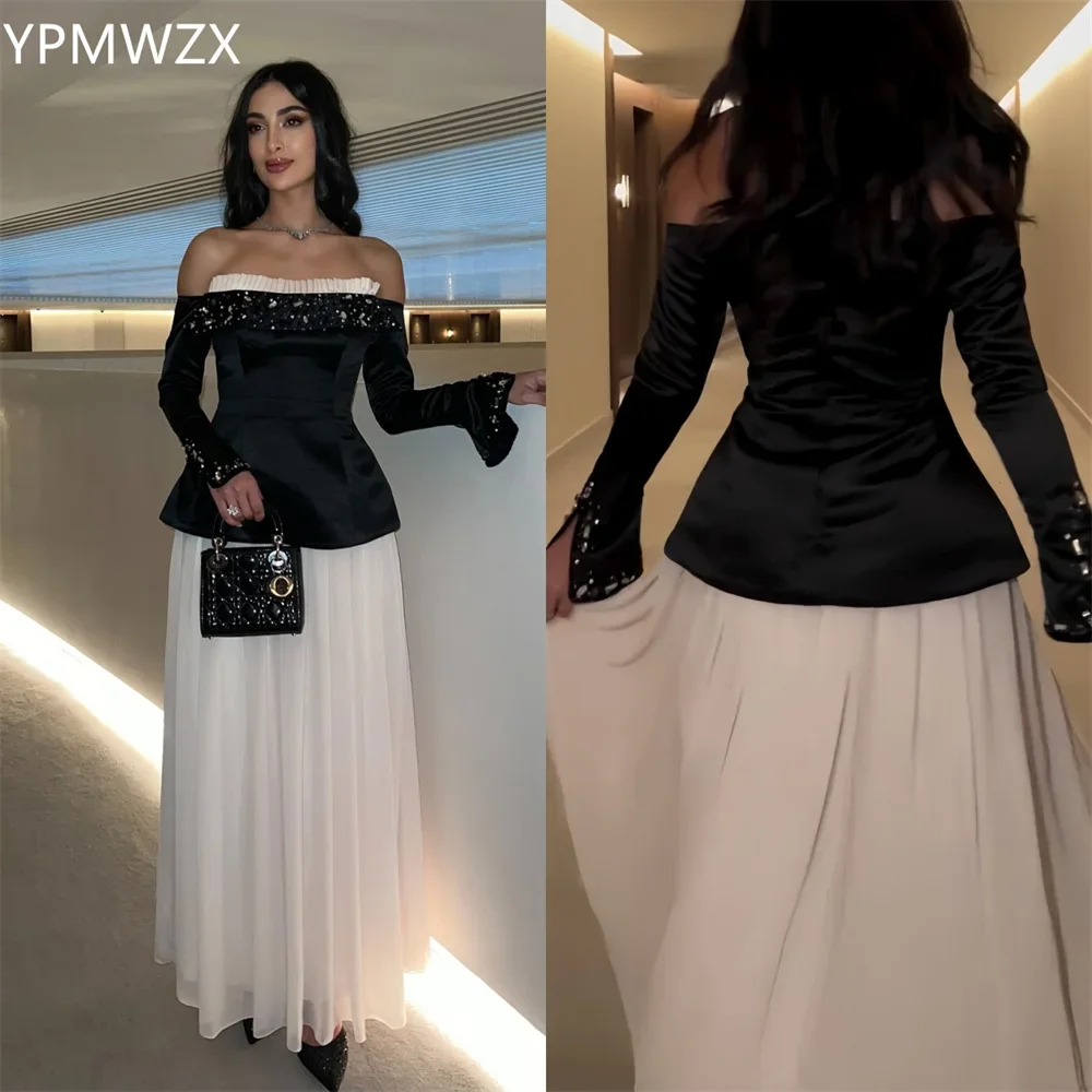 

Customized Prom Gown Evening Women YPMWZX Off-the-shoulder A-line Ankle Length Skirts Draped Layered Bead Bespoke Occasion Dres