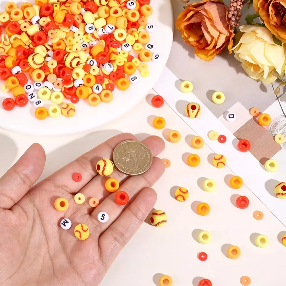 1730PCS Assorted Yellow Beads with Holes Flat Round Barrel Disc Letter Baseball Acrylic Plastic Polymer Clay Loose Bead Kit