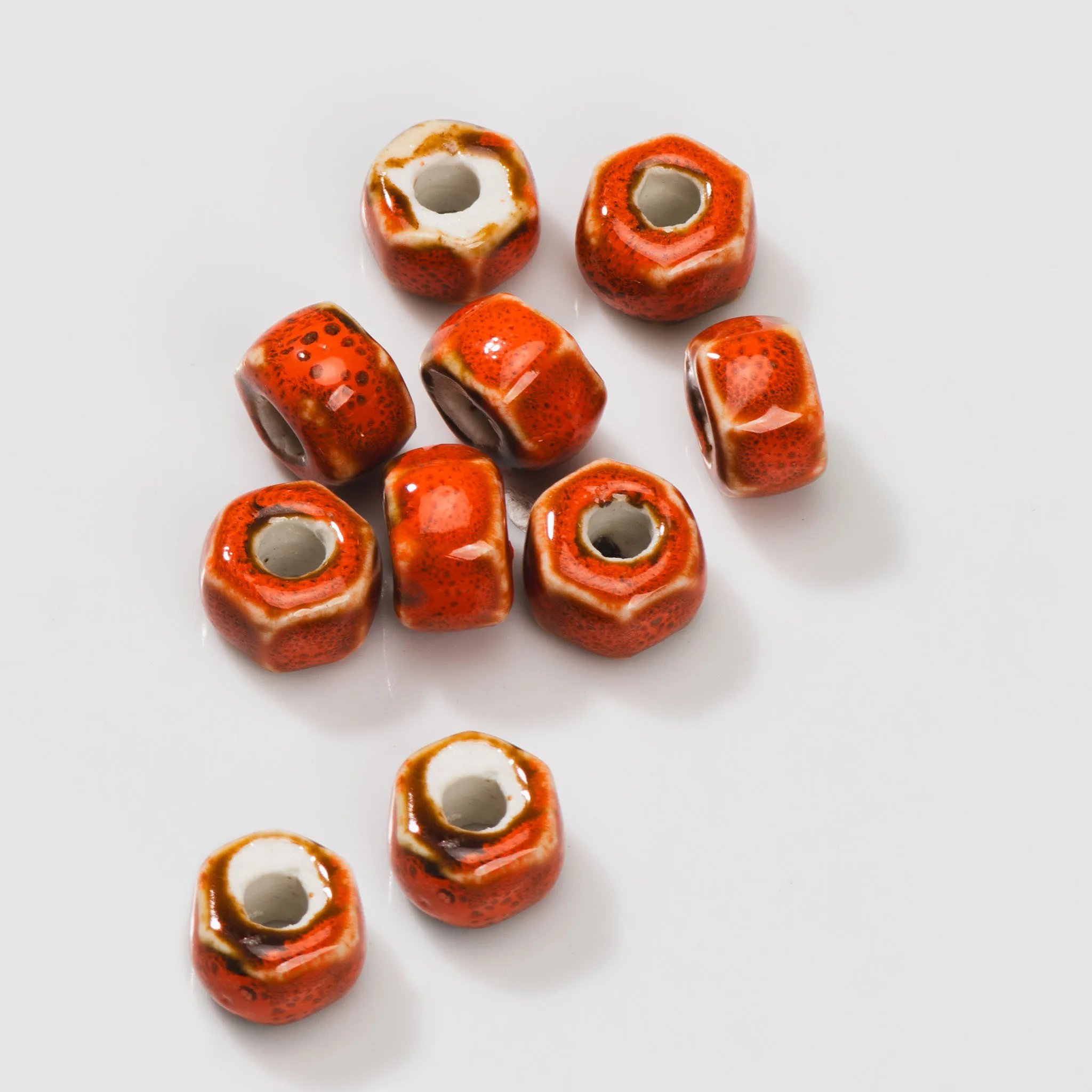 High-Temperature Hexagonal Ceramic Beads with 5mm Large Hole, Handcrafted for DIY Jewelry and Crafts