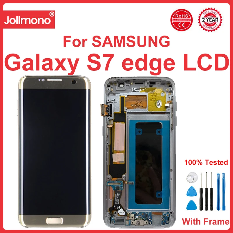 Super AMOLED S7 Edge Display Screen, for Samsung Galaxy S7 edge G935 G935F G9350 Lcd Display Digital Touch Screen with Frame