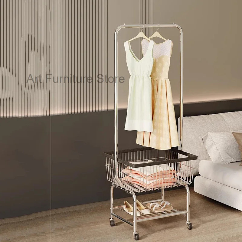 

Shelf Clothing Coat Racks Bedroom Movable Shelves Modern Basket Hanger Clothes Rack Wheel Percheros Para Ropa Furniture Nordic